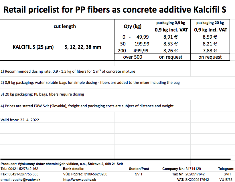 KALCIFIL - retail pricelist